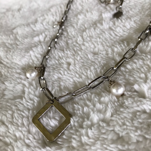 Sims Jewelry Silver tone link chain necklace glass beads detail - Picture 5 of 7